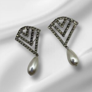 Rhinestone Earrings Art Deco style Vintage Earrings with Pearl Drop