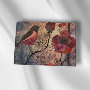8 x 11Tempered Glass Cutting Board - Whimsical Bird in Tree