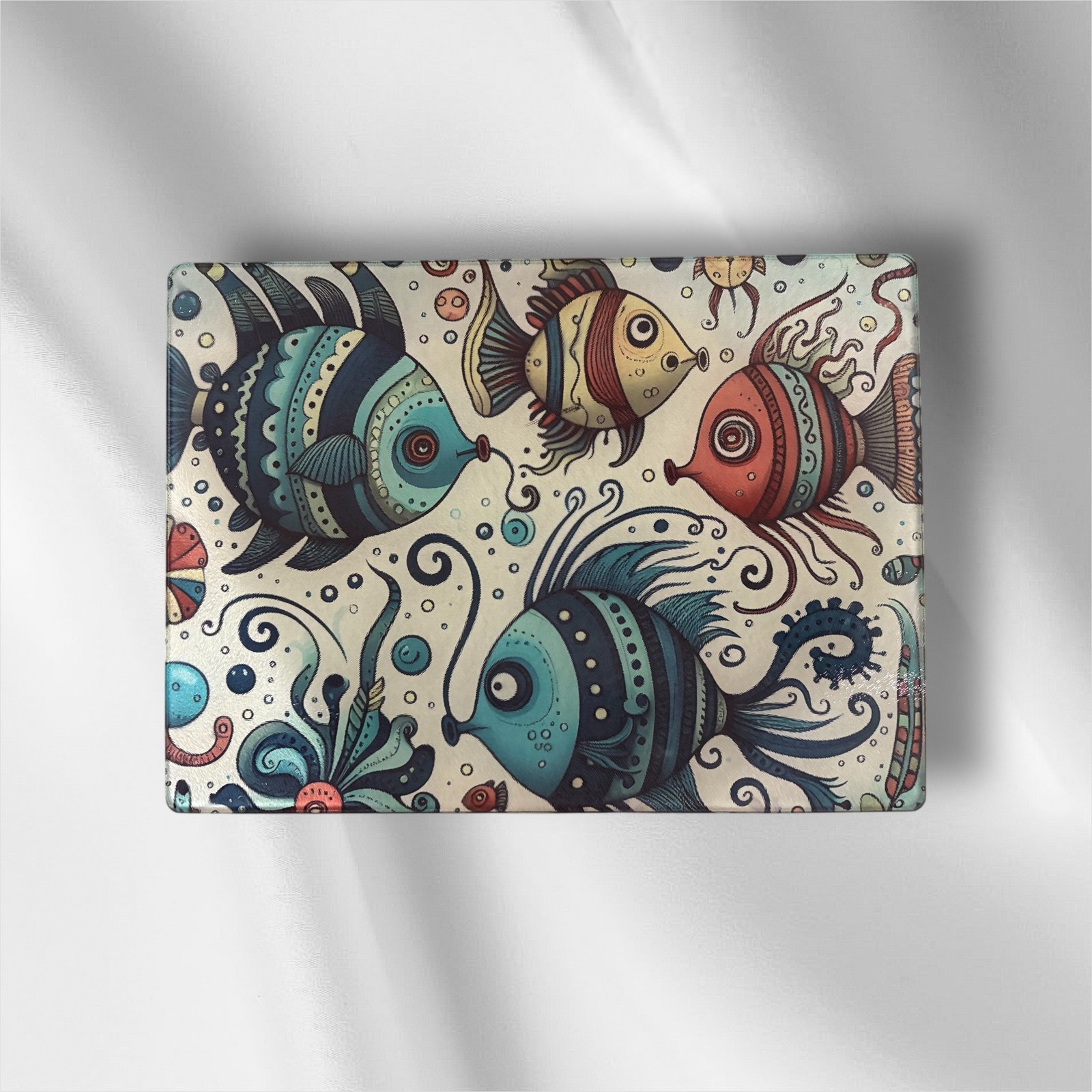 11 x 15 Tempered Glass Cutting Board - Whimsical Fish