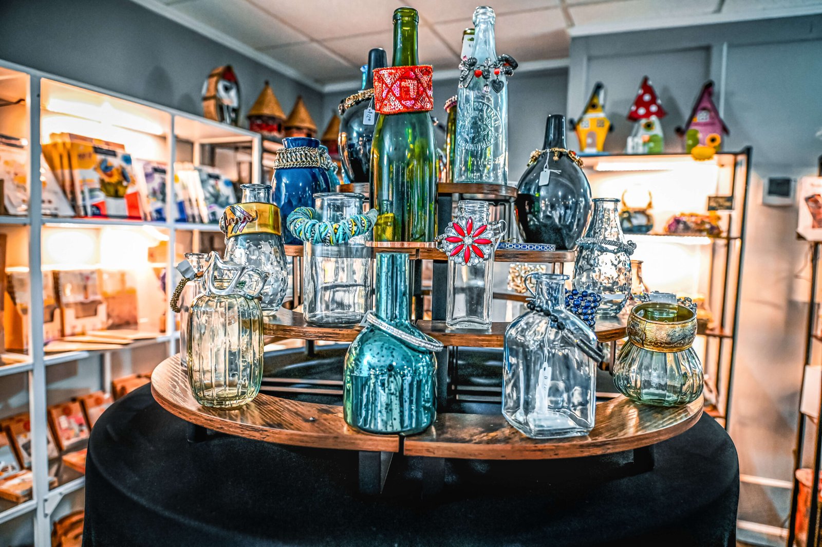 glass-bottles-with-bracelets-display-twin-sisters-shop