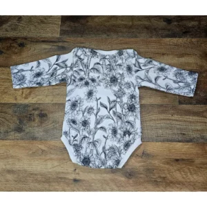 Small Blessings Designs Black and White Sunflower Bodysuit Long Sleeve