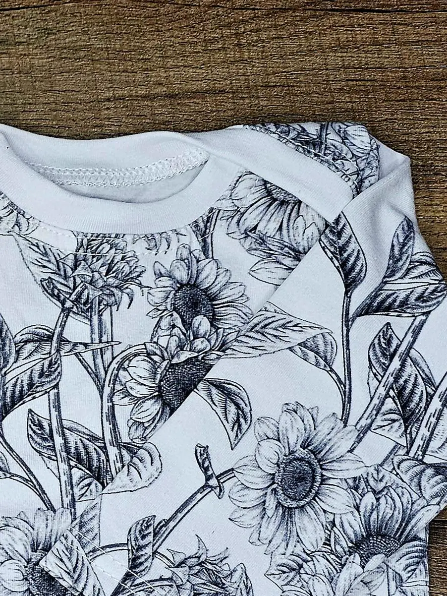 Small Blessings Designs Black and White Sunflower Bodysuit Long Sleeve - Image 2