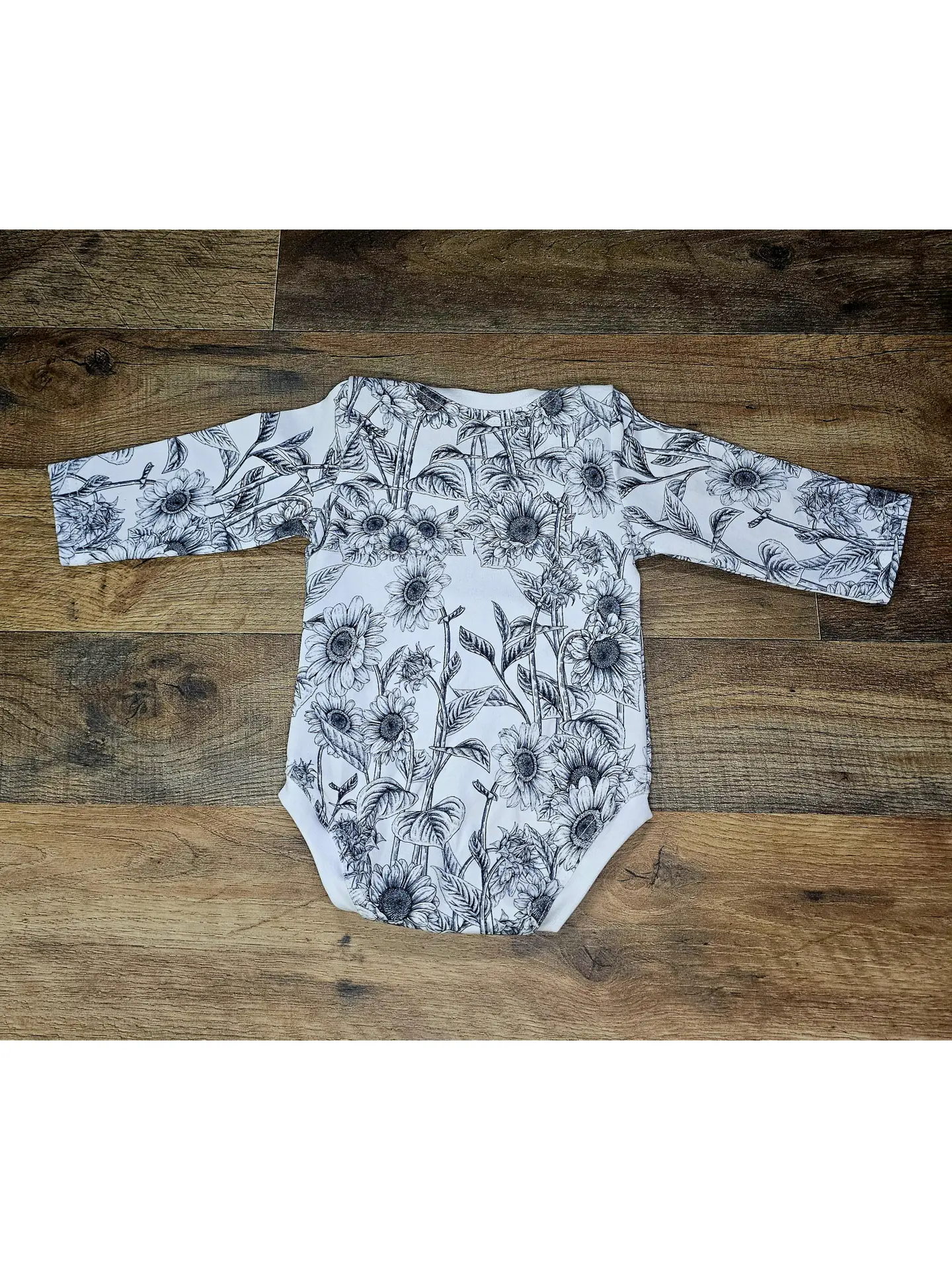 Small Blessings Designs Black and White Sunflower Bodysuit Long Sleeve