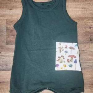 Small Blessings Designs Tank Romper with Mushroom Pocket