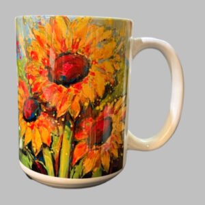 4 A Cause - by Lorraine Staunch "Three Sunflowers" benefitting K-9 Orphans 15 oz Coffee Mug