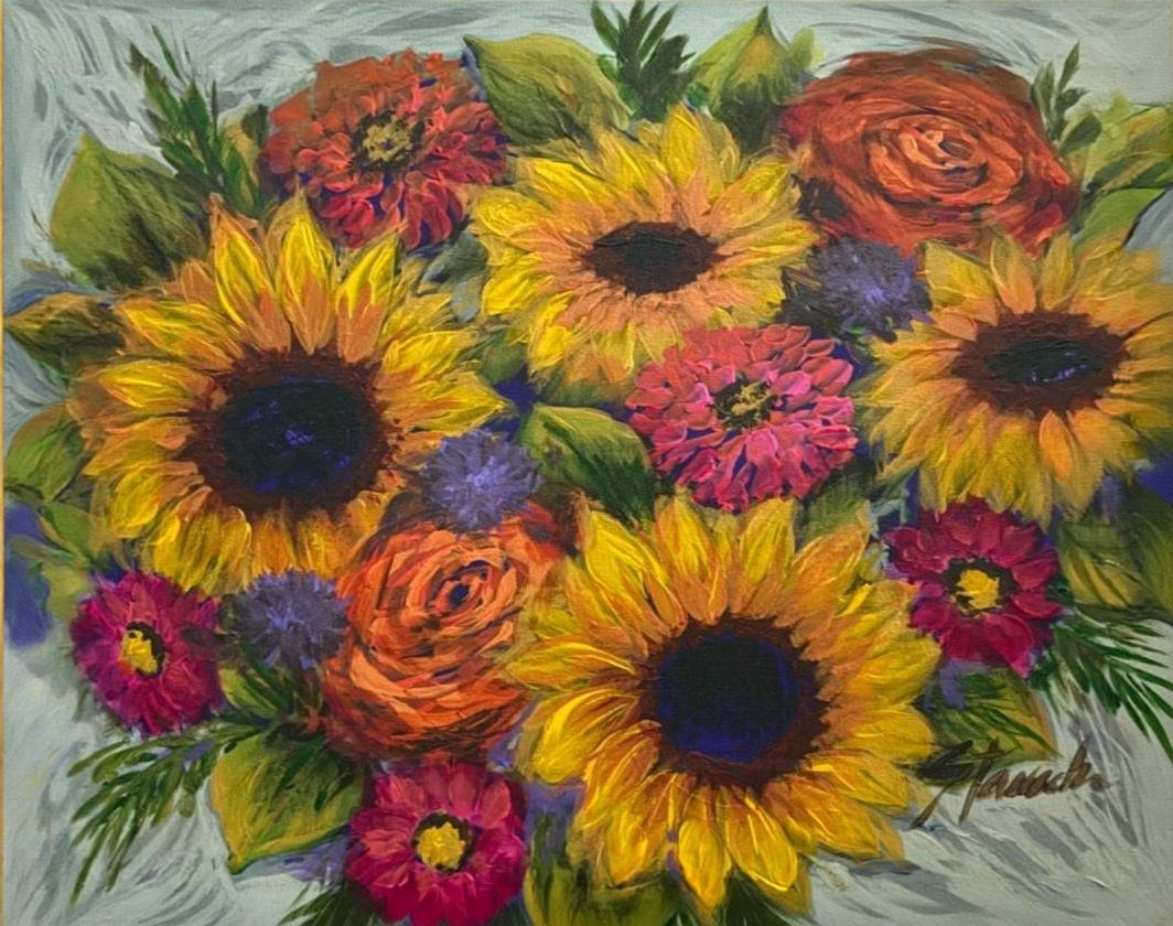 4 A Cause - Cutting Boards by Lorraine Staunch "Sunflowers and Zinnias" benefitting K-9 Orphans 11 x 15