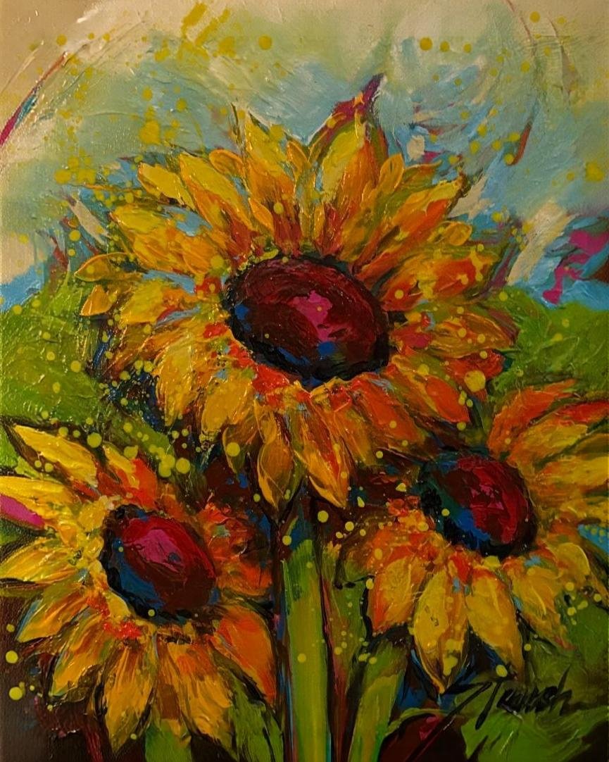 4 A Cause - Cutting Boards by Lorraine Staunch "Three Sunflowers" benefitting K-9 Orphans 11 x 15